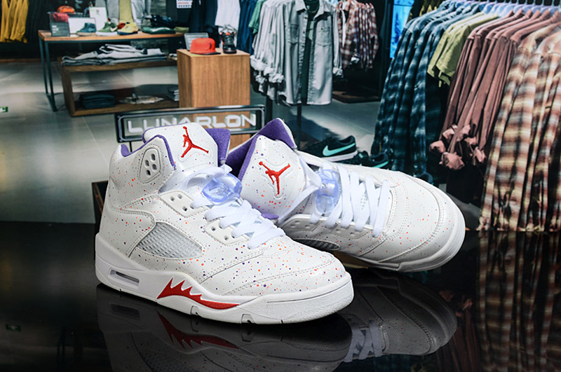 2020 Air Jordan 5 GS White Flor Print Red - Click Image to Close